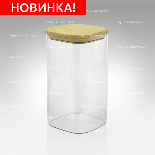 Банка 1,35 л стеклянная квадратная с бамбуковой крышкой оптом и по оптовым ценам в Казани