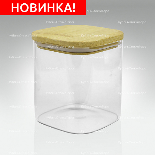 Банка 800 мл стеклянная квадратная с бамбуковой крышкой оптом и по оптовым ценам в Казани